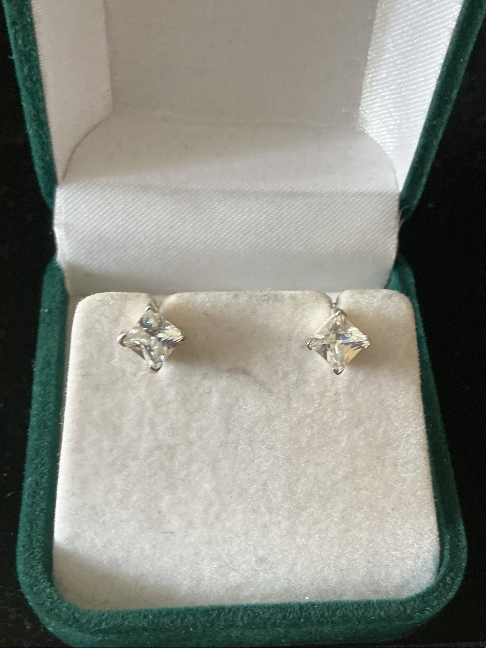 Sterling Silver Clear Square-Cut Stud Earrings